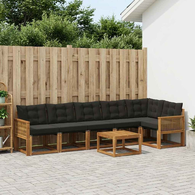 Set de canapele de exterior 7 buc. Natural și Negru