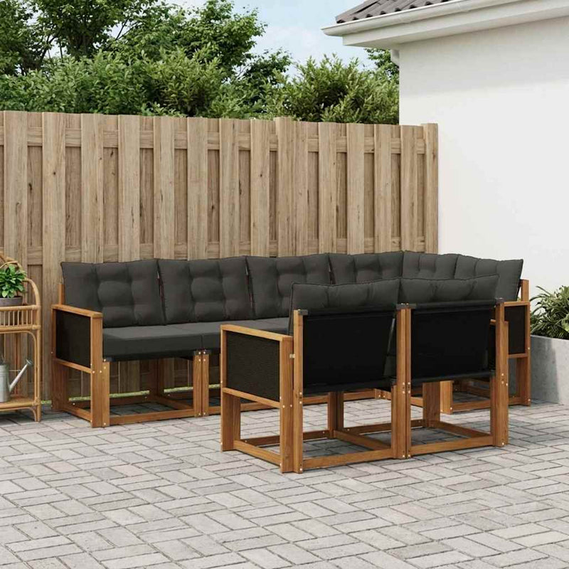 Set de canapele de exterior 7 buc. Natural și Negru