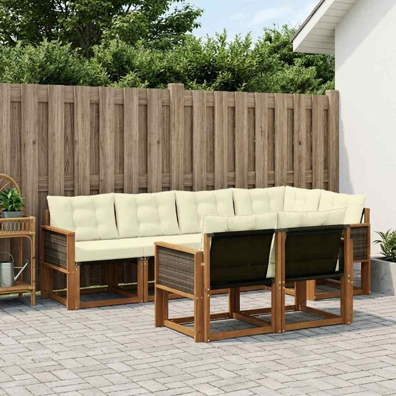 Set de canapele de exterior 7 buc. Natural și Crem