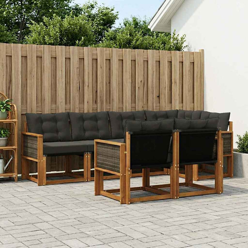 Set de canapele de exterior 7 buc. Natural și Negru