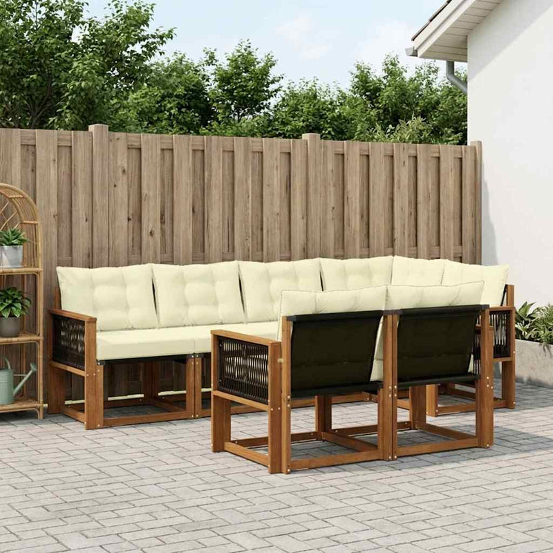 Set de canapele de exterior 7 buc. Natural și Crem