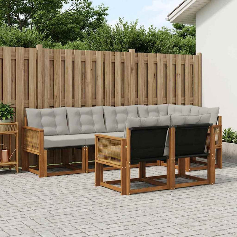 Set de canapele de exterior 7 buc. Natural și gri deschis