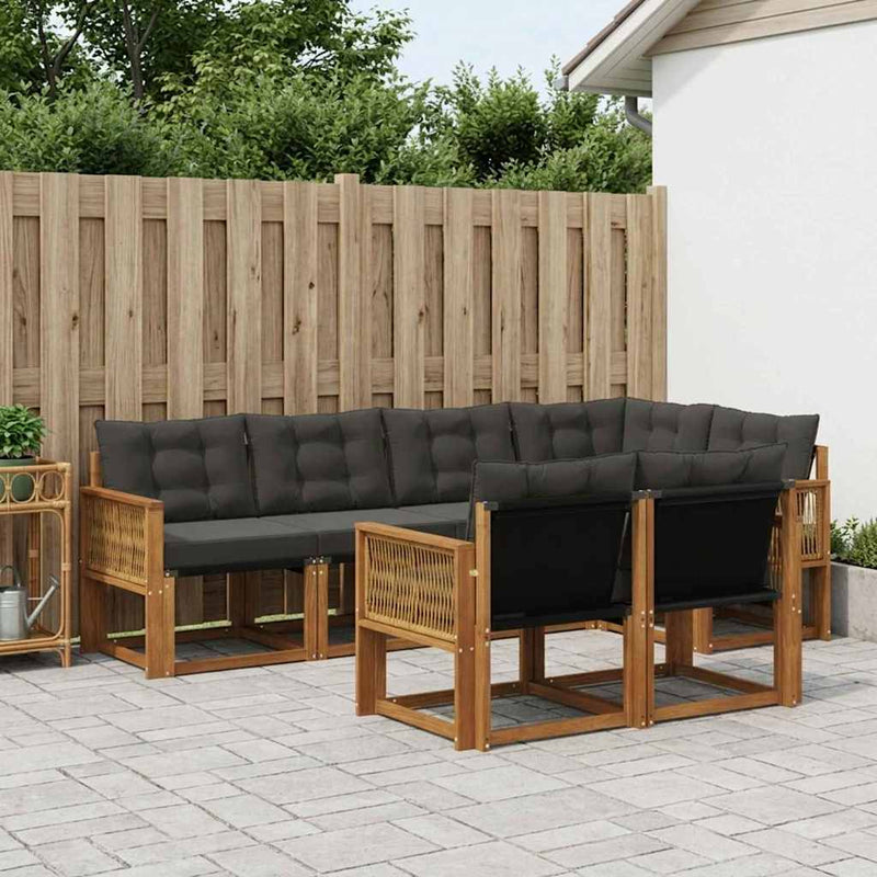 Set de canapele de exterior 7 buc. Natural și Negru