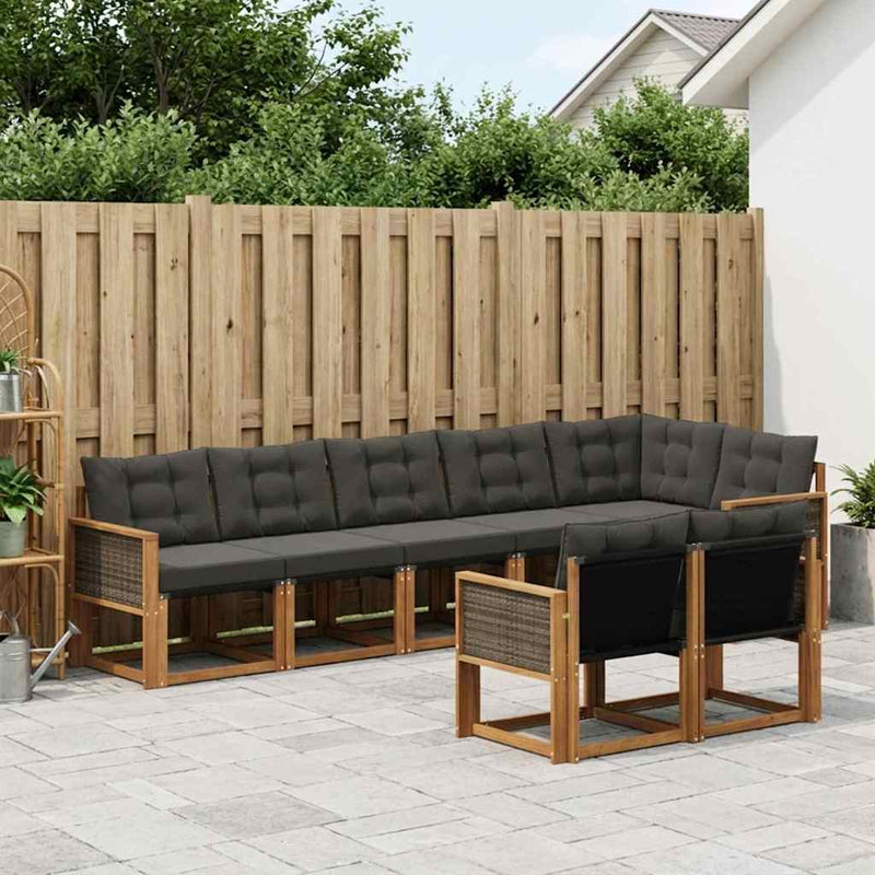 Set de canapele de exterior 8 buc. Natural și Negru