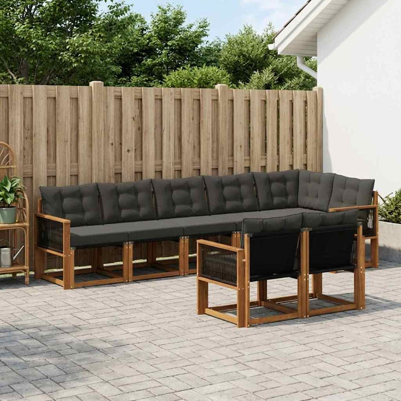 Set de canapele de exterior 8 buc. Natural și Negru