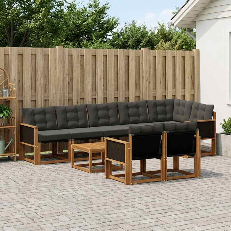 Set de canapele de exterior 9 buc. Natural și Negru