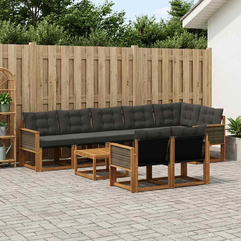 Set de canapele de exterior 9 buc. Natural și Negru