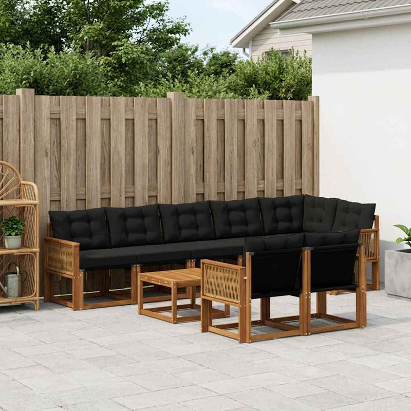 Set de canapele de exterior 9 buc. Natural și Negru