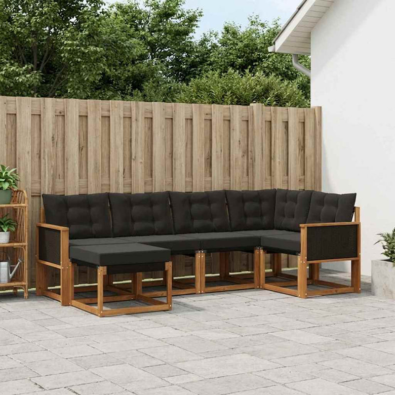 Set de canapele de exterior 6 buc. Natural și Negru