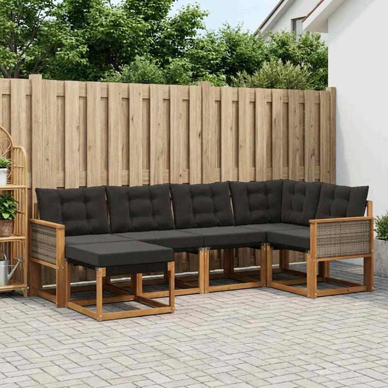 Set de canapele de exterior 6 buc. Natural și Negru