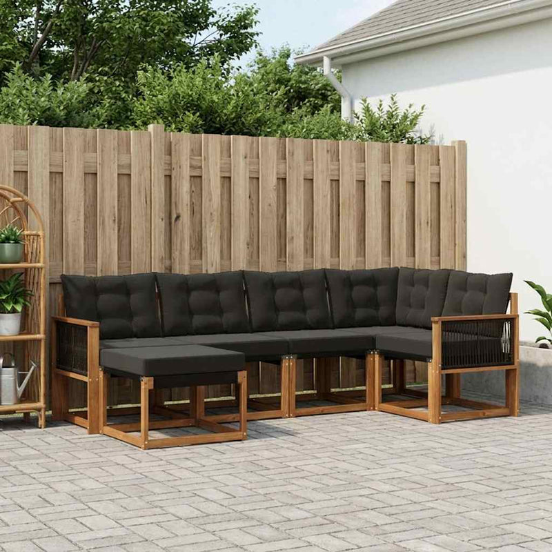 Set de canapele de exterior 6 buc. Natural și Negru