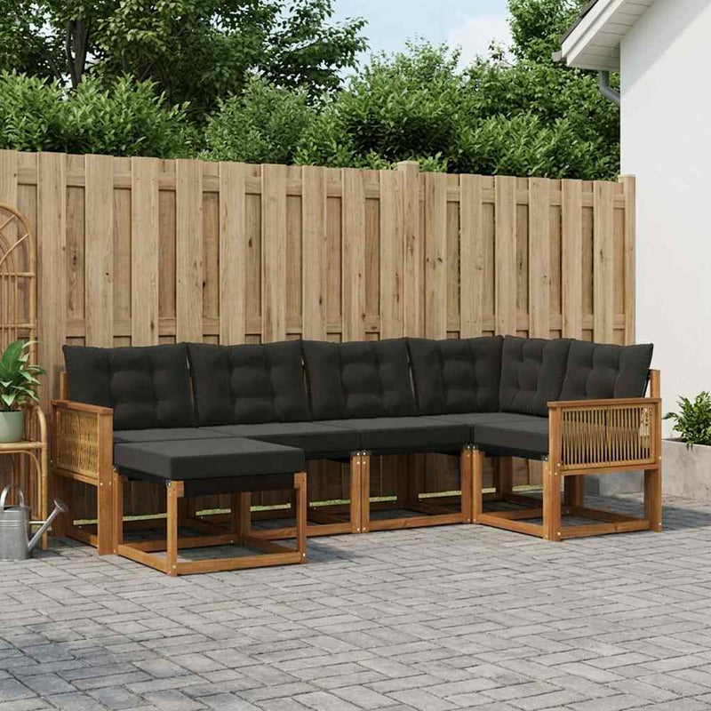 Set de canapele de exterior 6 buc. Natural și Negru