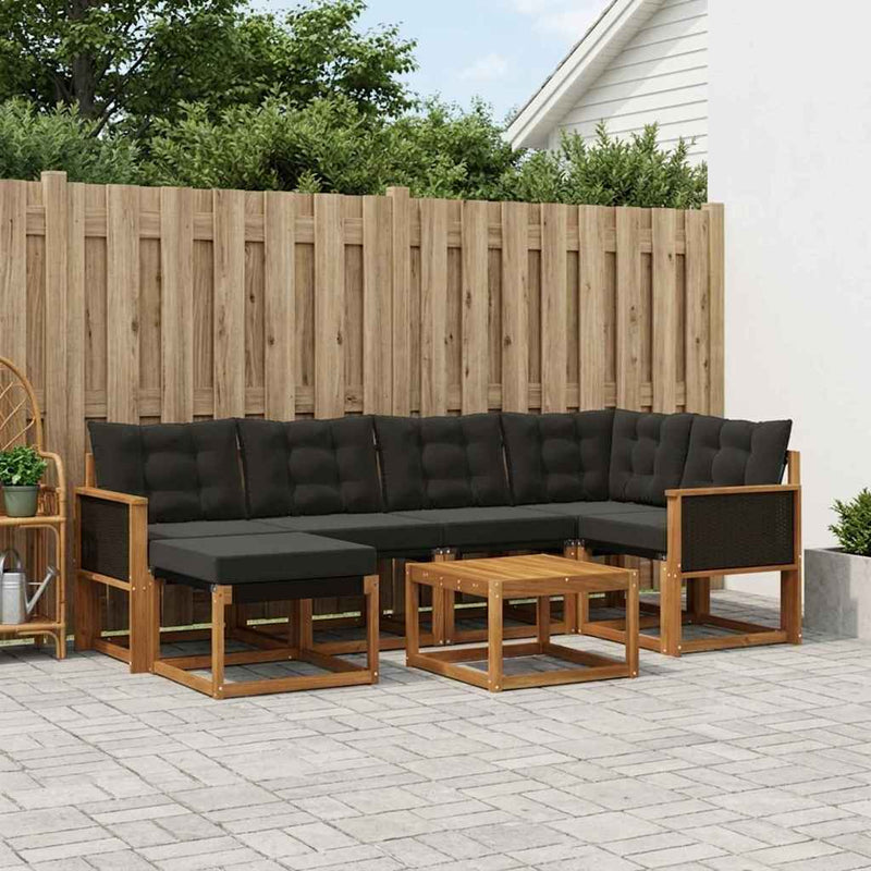 Set de canapele de exterior 7 buc. Natural și Negru