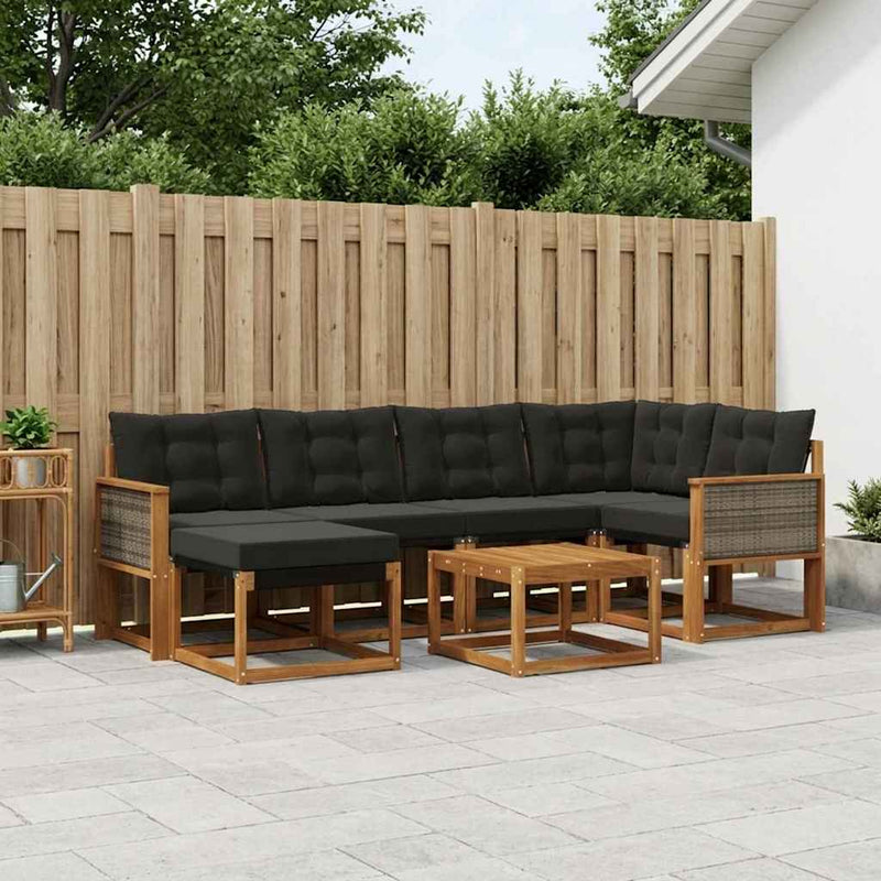 Set de canapele de exterior 7 buc. Natural și Negru