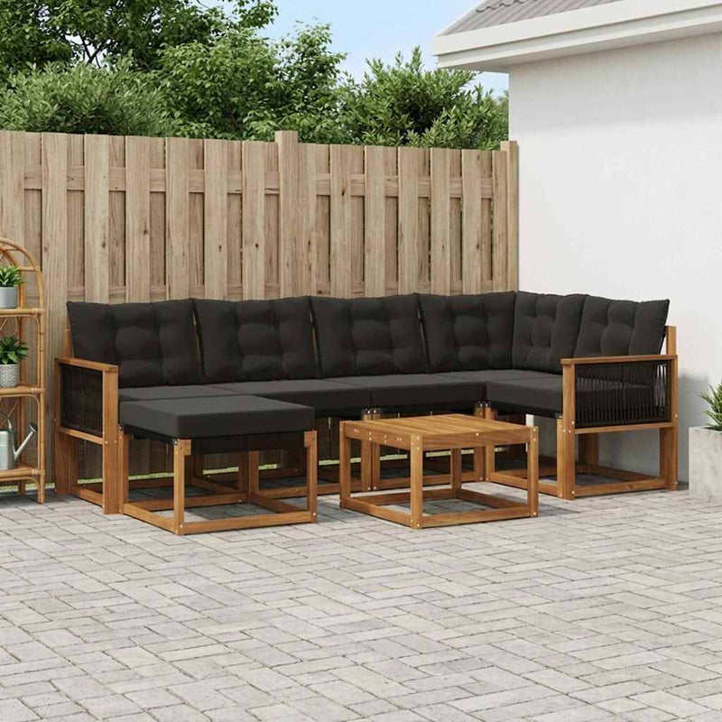 Set de canapele de exterior 7 buc. Natural și Negru