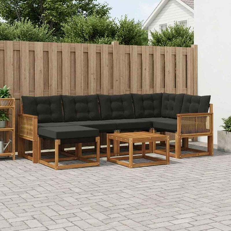 Set de canapele de exterior 7 buc. Natural și Negru
