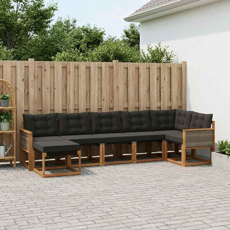 Set de canapele de exterior 7 buc. Natural și Negru