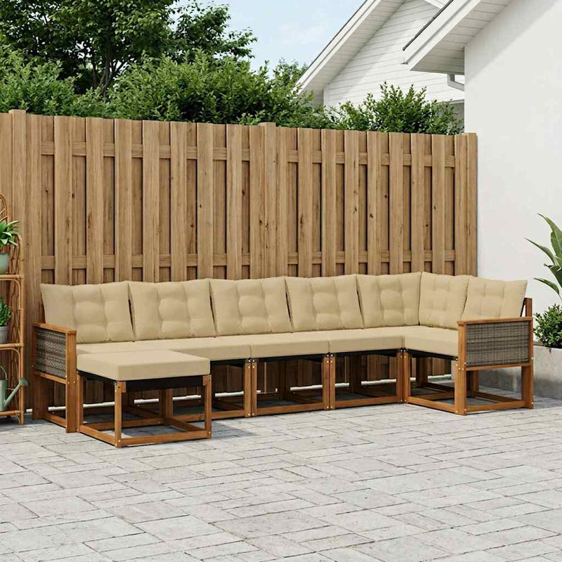 Set de canapele de exterior 7 buc. Natural și Bej