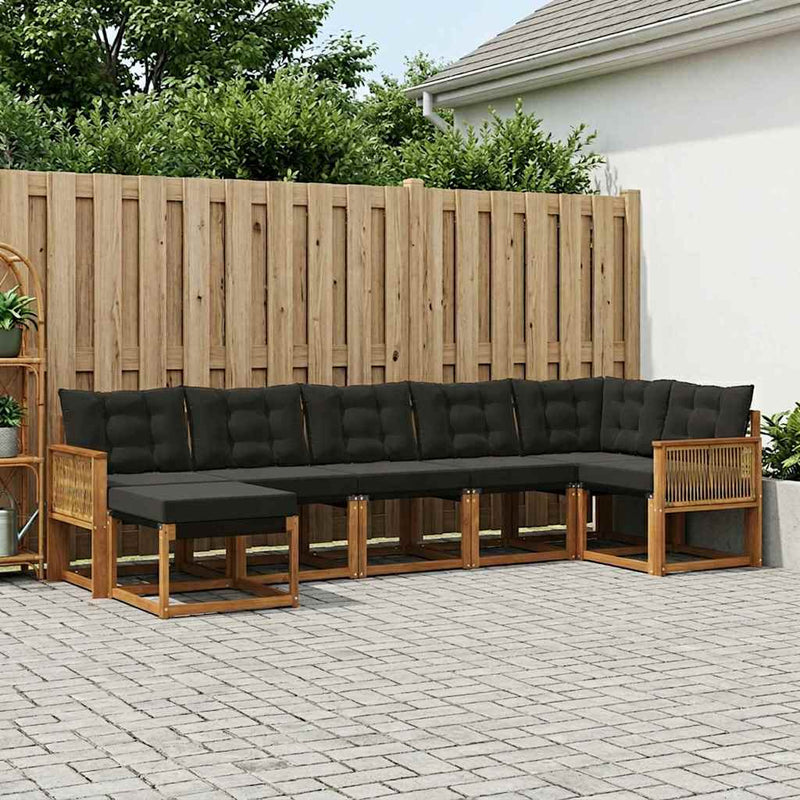Set de canapele de exterior 7 buc. Natural și Negru