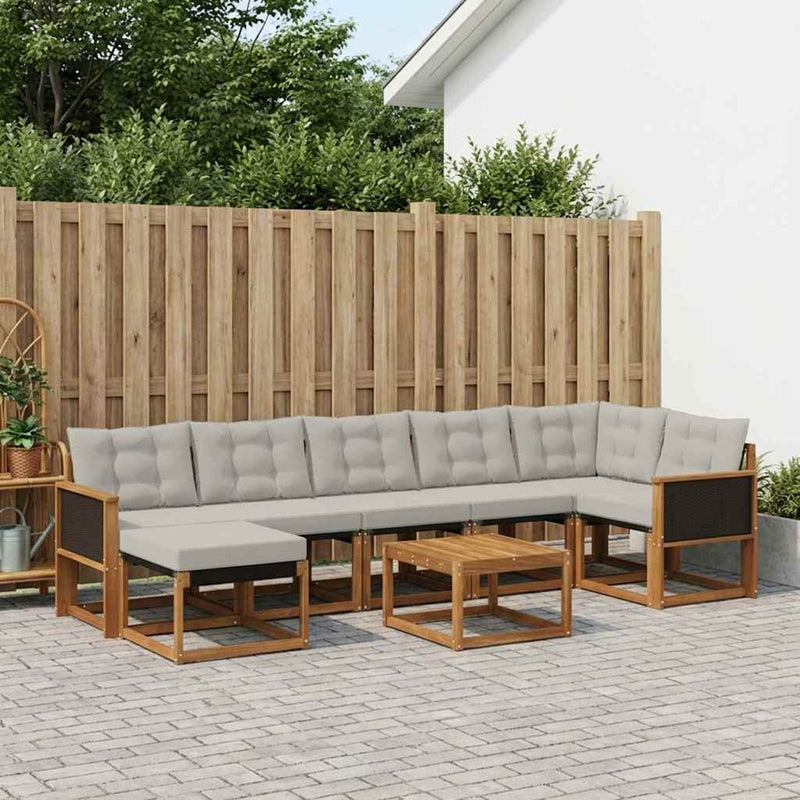 Set de canapele de exterior 8 buc. Natural și gri deschis