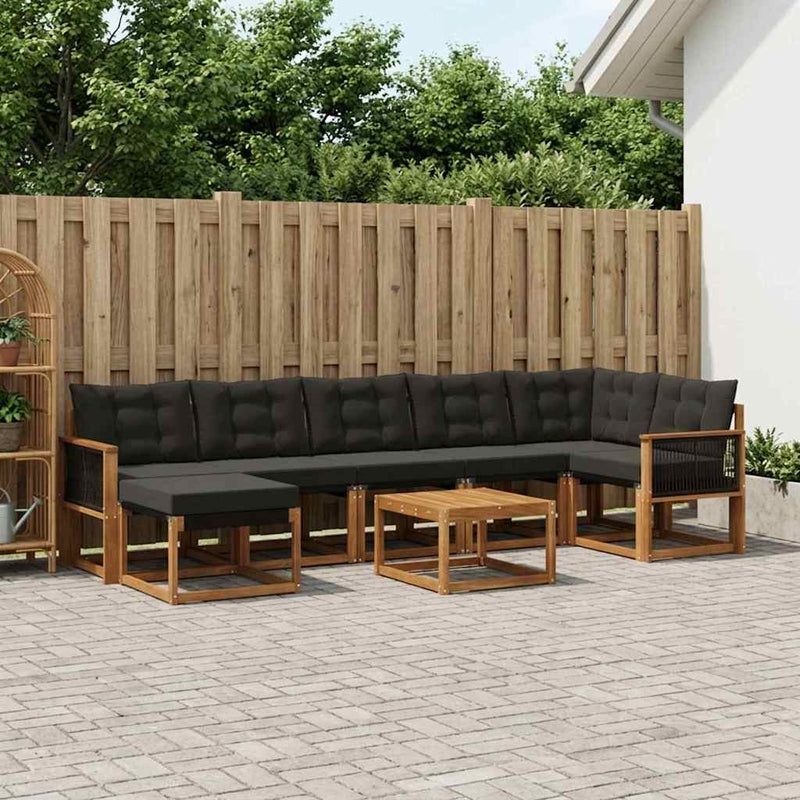 Set de canapele de exterior 8 buc. Natural și Negru