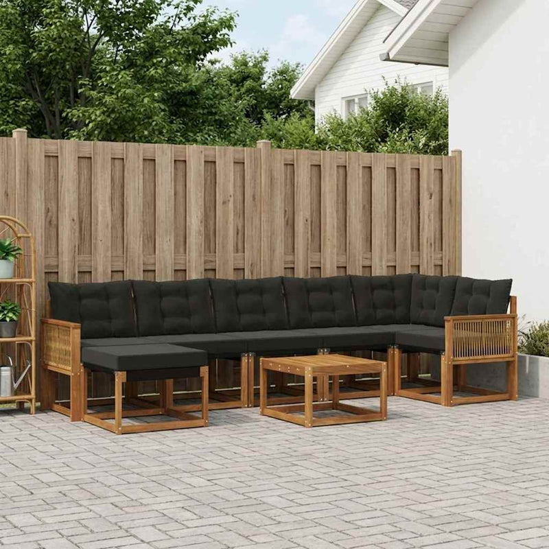 Set de canapele de exterior 8 buc. Natural și Negru
