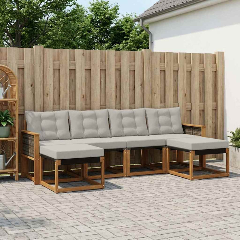 Set de canapele de exterior 6 buc. Natural și gri deschis