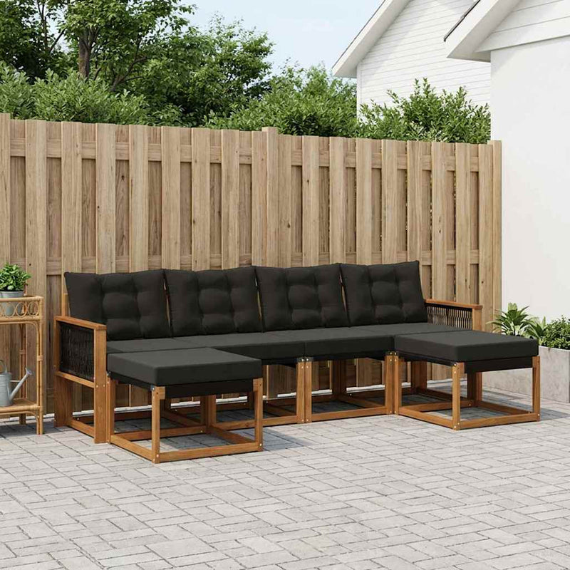 Set de canapele de exterior 6 buc. Natural și Negru