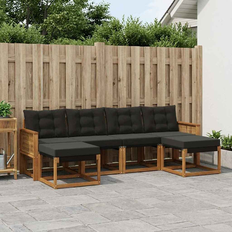 Set de canapele de exterior 6 buc. Natural și Negru