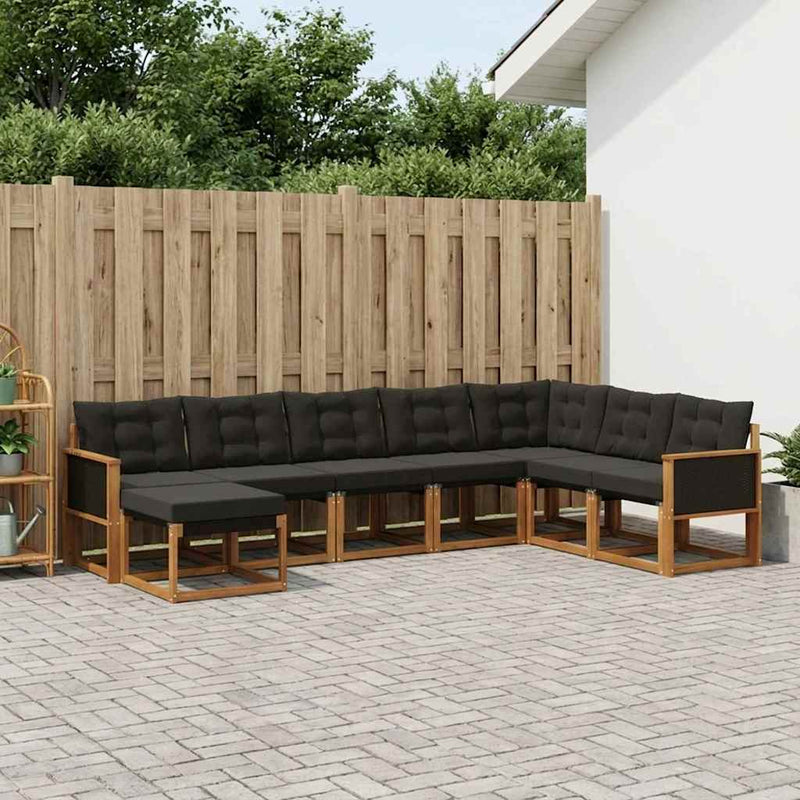 Set de canapele de exterior 8 buc. Natural și Negru