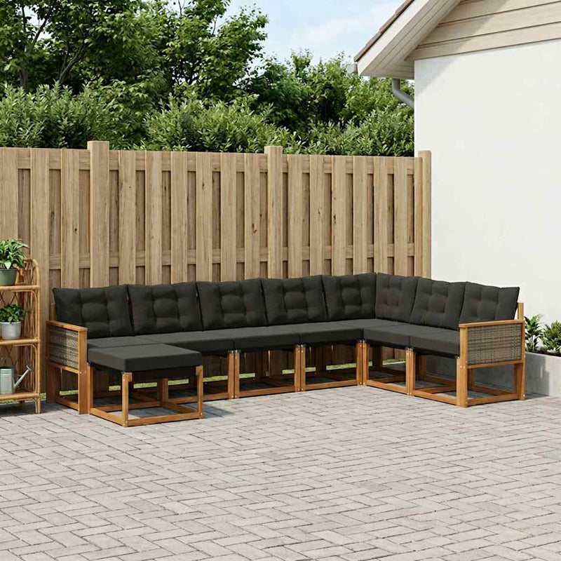 Set de canapele de exterior 8 buc. Natural și Negru