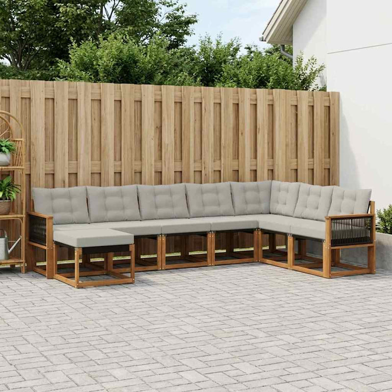 Set de canapele de exterior 8 buc. Natural și Gri deschis