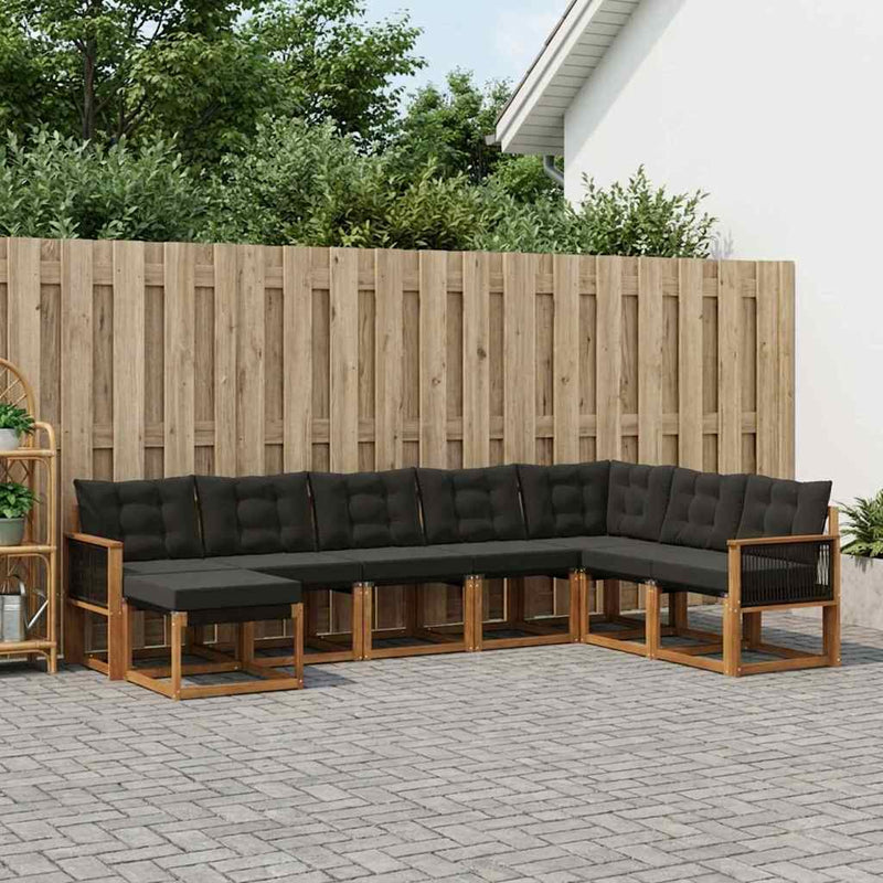 Set de canapele de exterior 8 buc. Natural și Negru