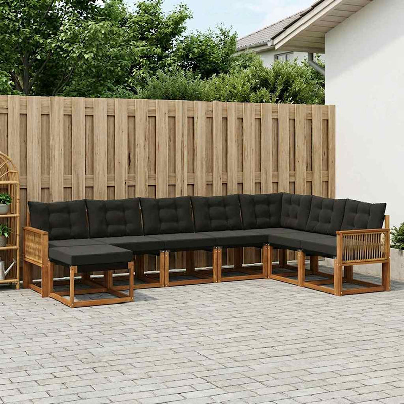 Set de canapele de exterior 8 buc. Natural și Negru