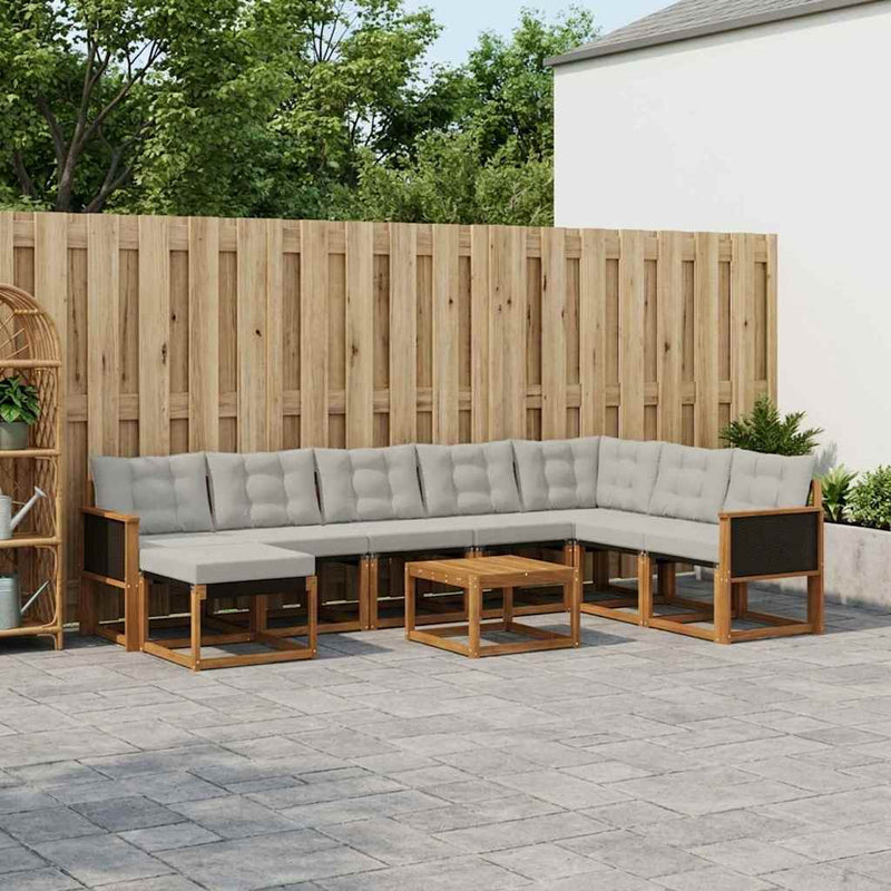 Set de canapele de exterior 9 buc. Natural și Gri deschis