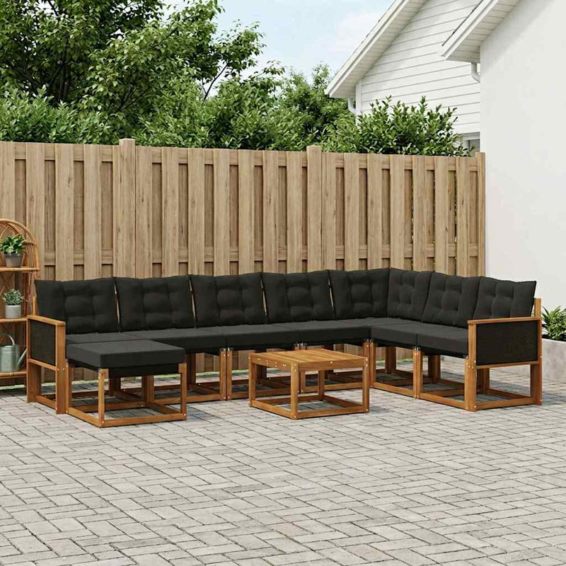 Set de canapele de exterior 9 buc. Natural și Negru