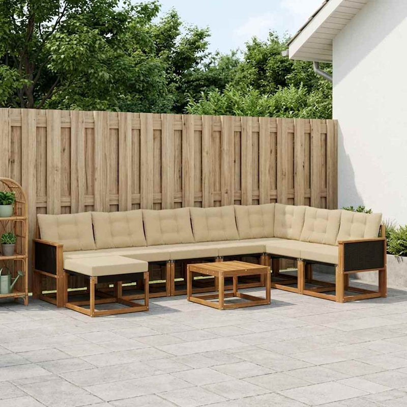 Set de canapele de exterior 9 buc. Natural și Bej