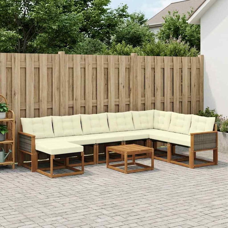 Set de canapele de exterior 9 buc. Natural și Crem