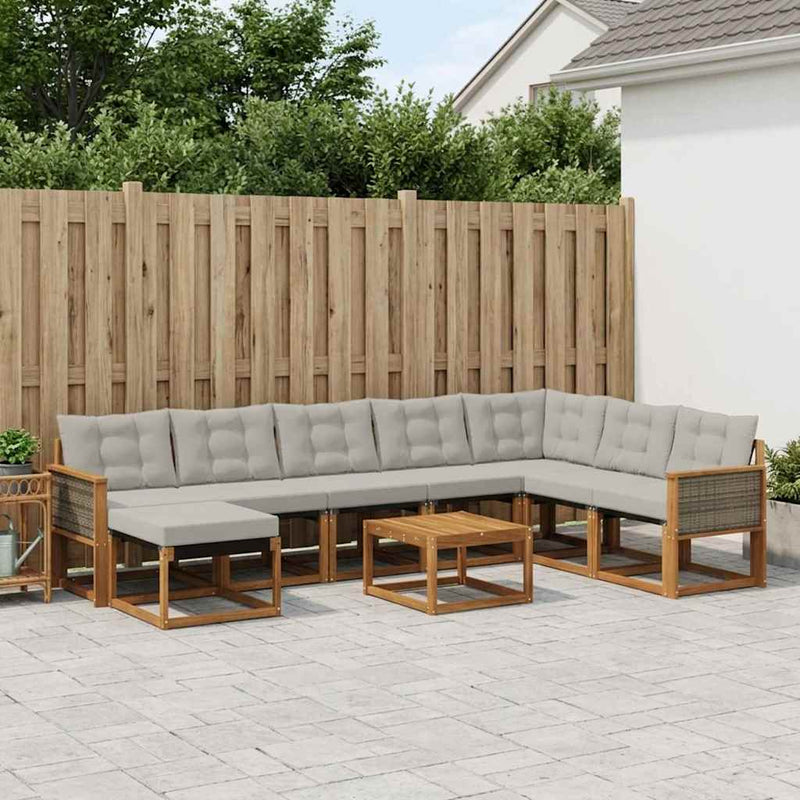 Set de canapele de exterior 9 buc. Natural și Gri deschis