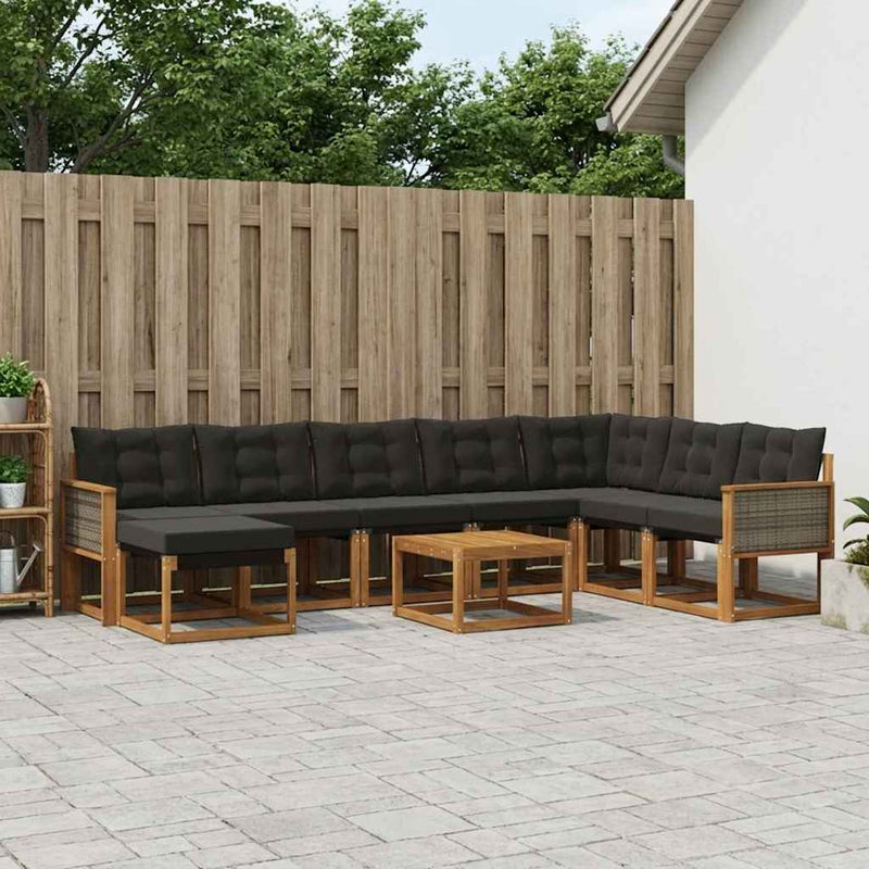 Set de canapele de exterior 9 buc. Natural și Negru