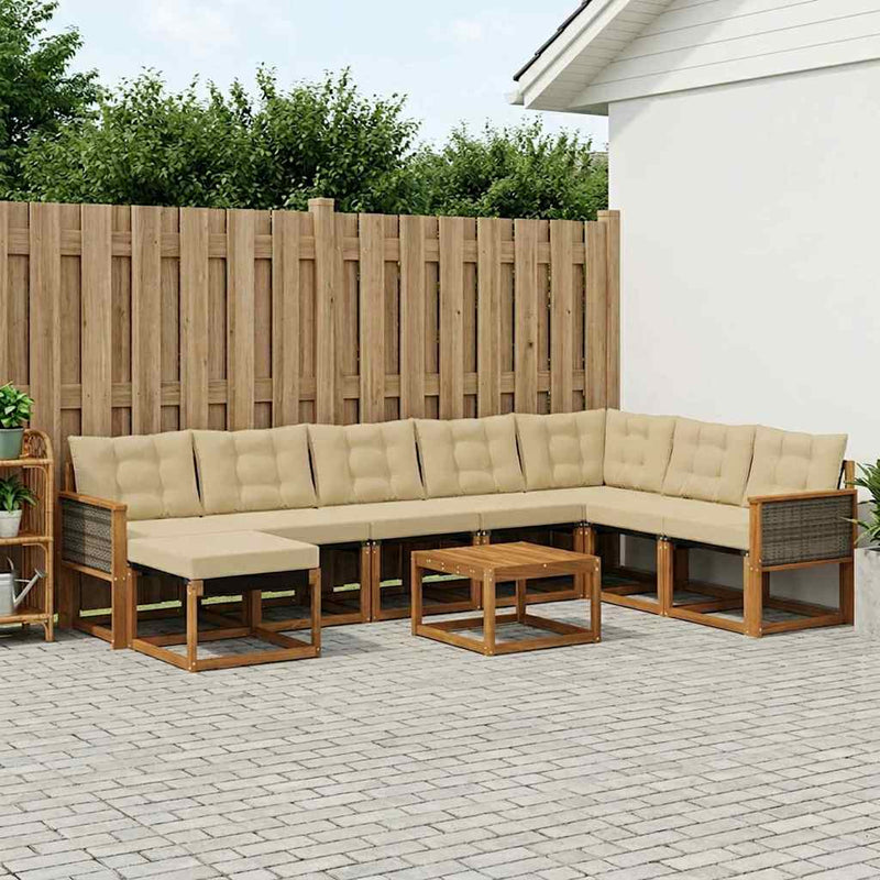 Set de canapele de exterior 9 buc. Natural și Bej