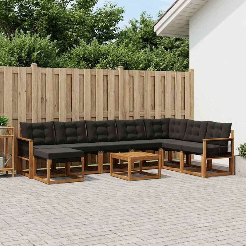 Set de canapele de exterior 9 buc. Natural și Negru