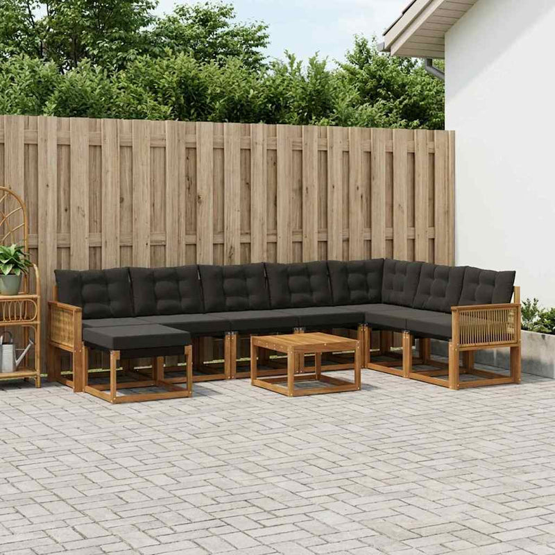 Set de canapele de exterior 9 buc. Natural și Negru