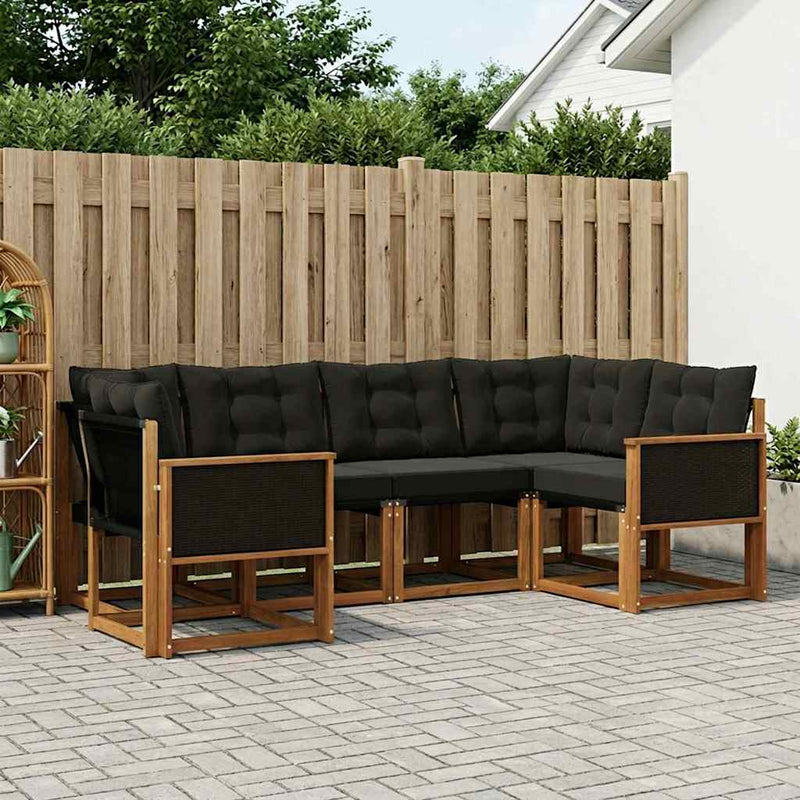Set de canapele de exterior 6 buc. Natural și Negru
