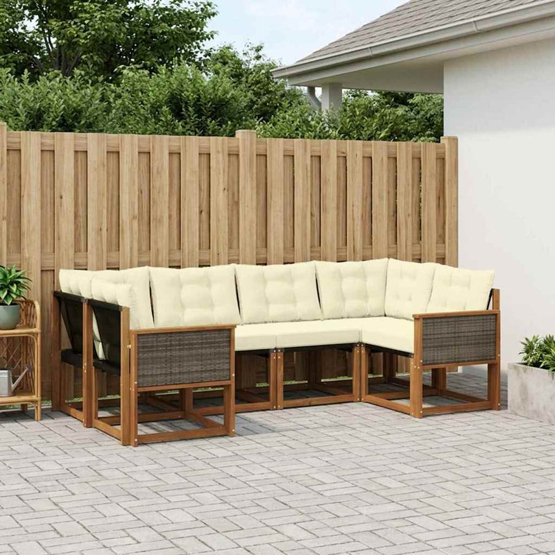 Set de canapele de exterior 6 buc. Natural și Crem