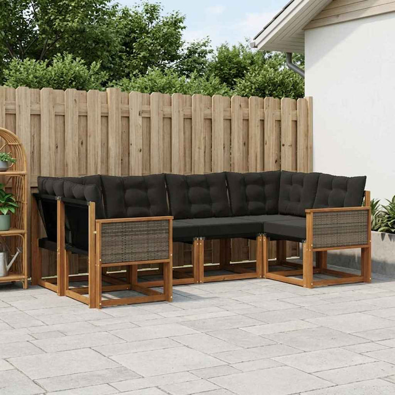 Set de canapele de exterior 6 buc. Natural și Negru