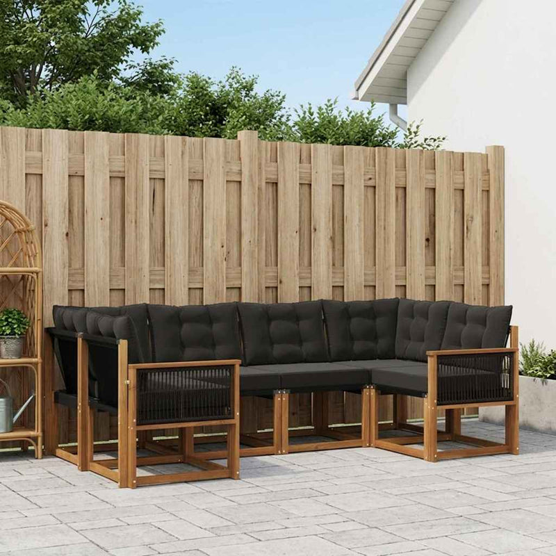 Set de canapele de exterior 6 buc. Natural și Negru