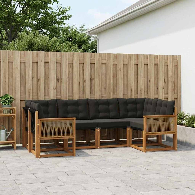 Set de canapele de exterior 6 buc. Natural și Negru
