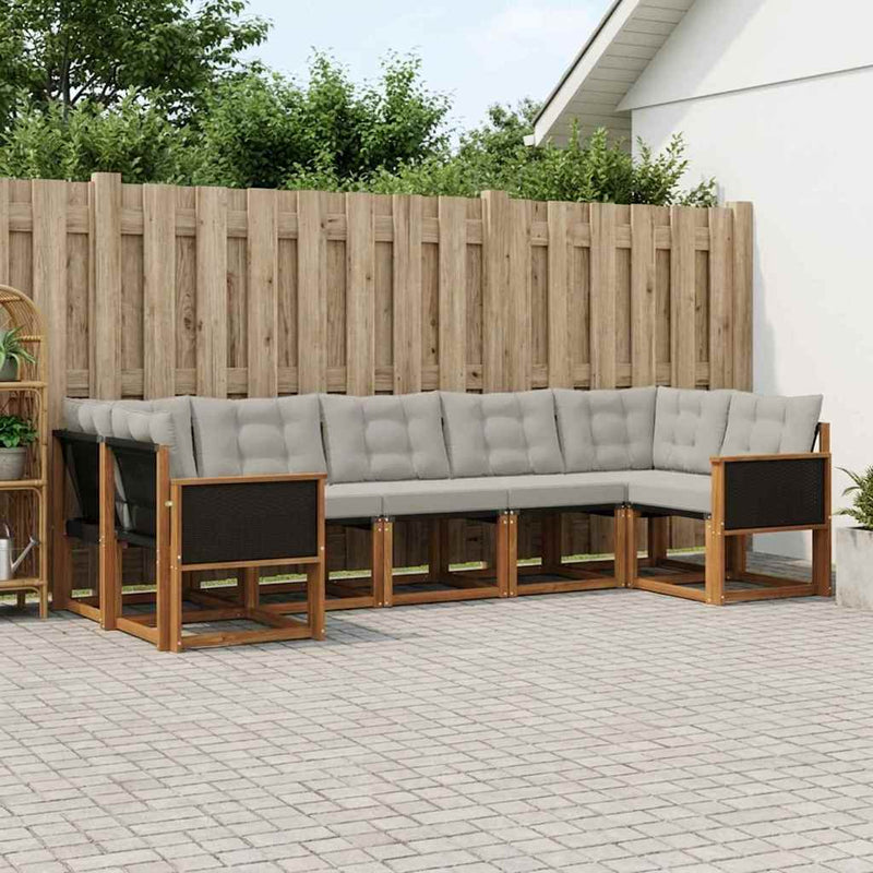 Set de canapele de exterior 7 buc. Natural și Gri deschis