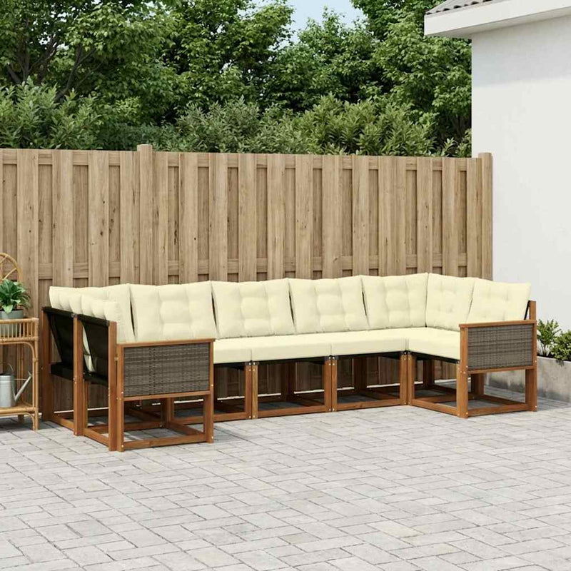 Set de canapele de exterior 7 buc. Natural și Crem
